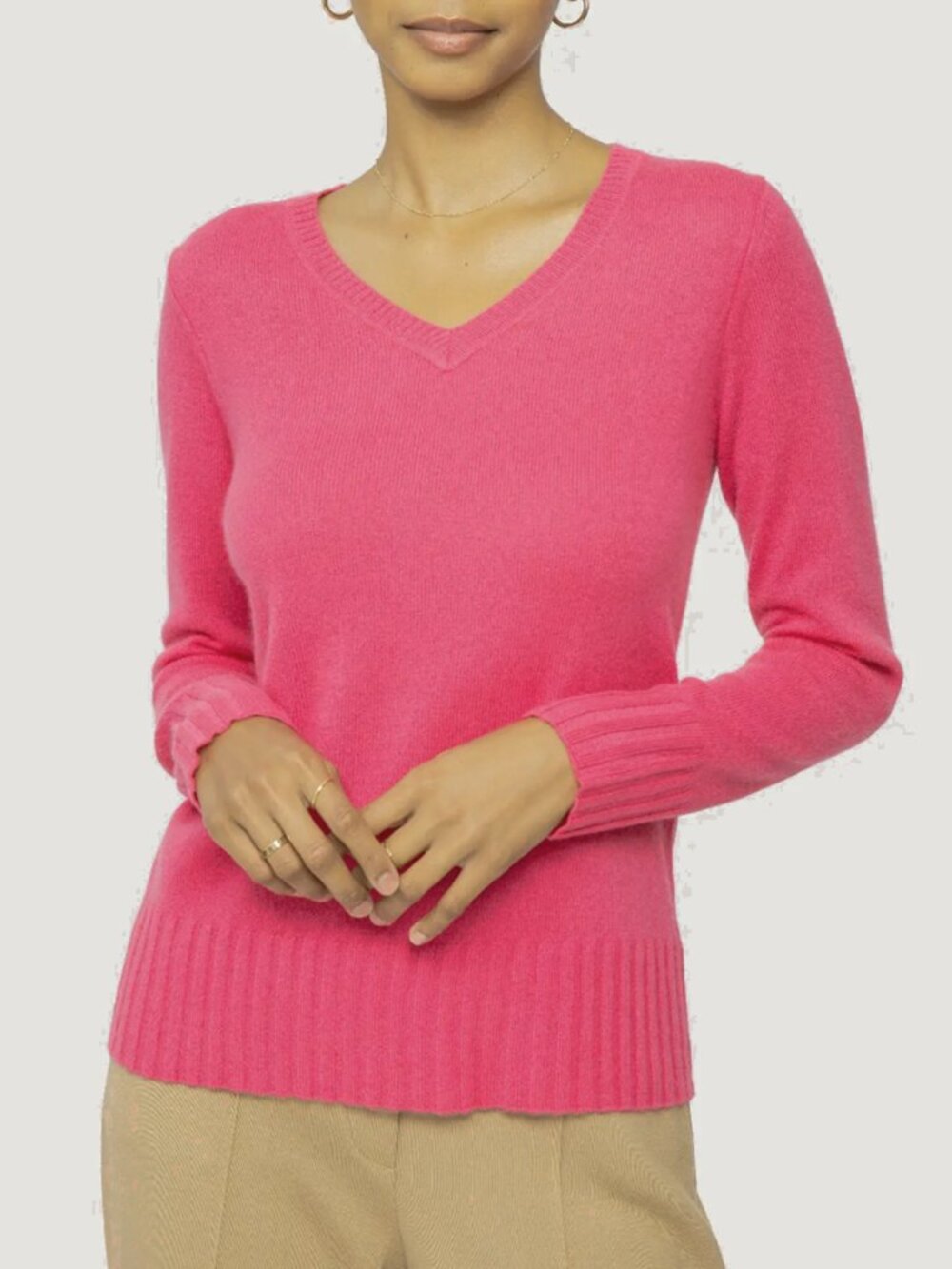 Hot Pink Soft Angora Rabbit Hair Wool Blend V-Neck Sweater